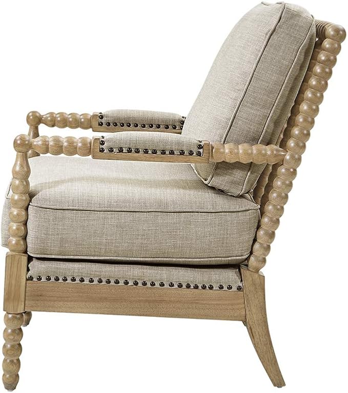 Madison Park Donohue Mid-Century Modern Accent Chairs for Living Room with Nailhead Trim, Solid Wood, Oakwood Finish, Upholstered Seat, Lounge for Reading Bedroom Furniture, Light Grey