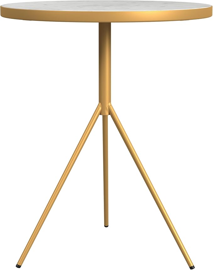 HomePop Marble Top End/Side Round Table with Gold Base