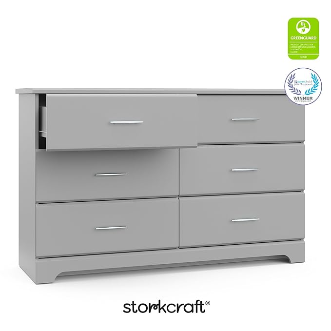 Storkcraft Brookside 6-Drawer Dresser (Pebble Gray) – GREENGUARD Gold Certified, Nursery & Kids Storage, Nursery Essentials, Kids Room Storage, Durable Bedroom Dresser