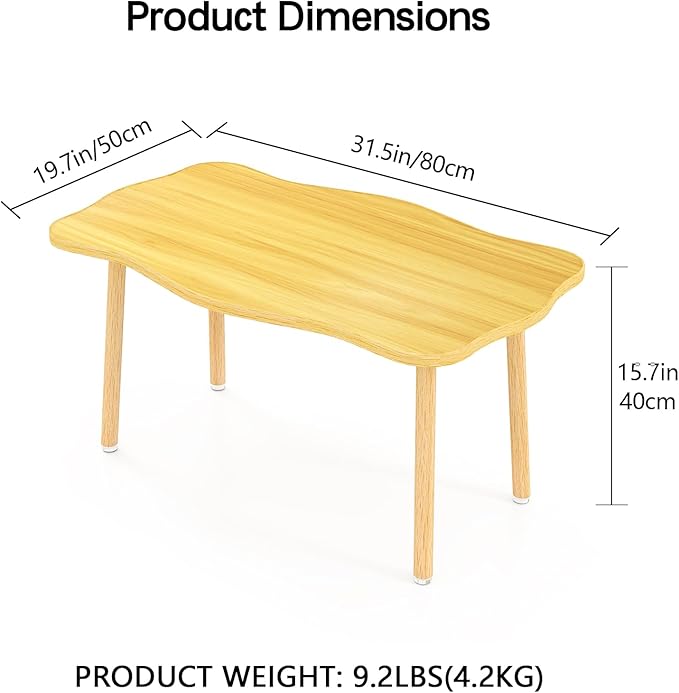 Cookie Coffee Table Low Table with 4 Solid Wood Sturdy Legs, Floor Table Desk for Sitting on The Floor, Storage and Living Room Furniture (Natural)