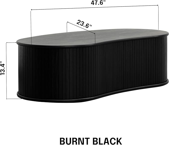 NTC Ripple Coffee Table, Modern Oval Wooden Center Table with Vertical Groove Design, Stylish Living Room Decor, Contemporary Minimalist Style for Home and Office, Effortless Assembly - Burnt Black