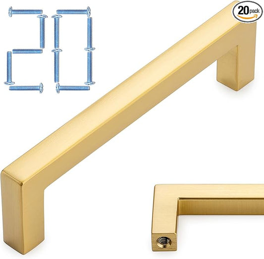 KOOFIZO 20-Pack Solid Square Bar Cabinet Handle - Brushed Gold Furniture Pull, 3 Inch/76mm Screwhole Distance for Kitchen Cupboard Door, Bedroom Dresser Drawer, Bathroom Wardrobe Hardware