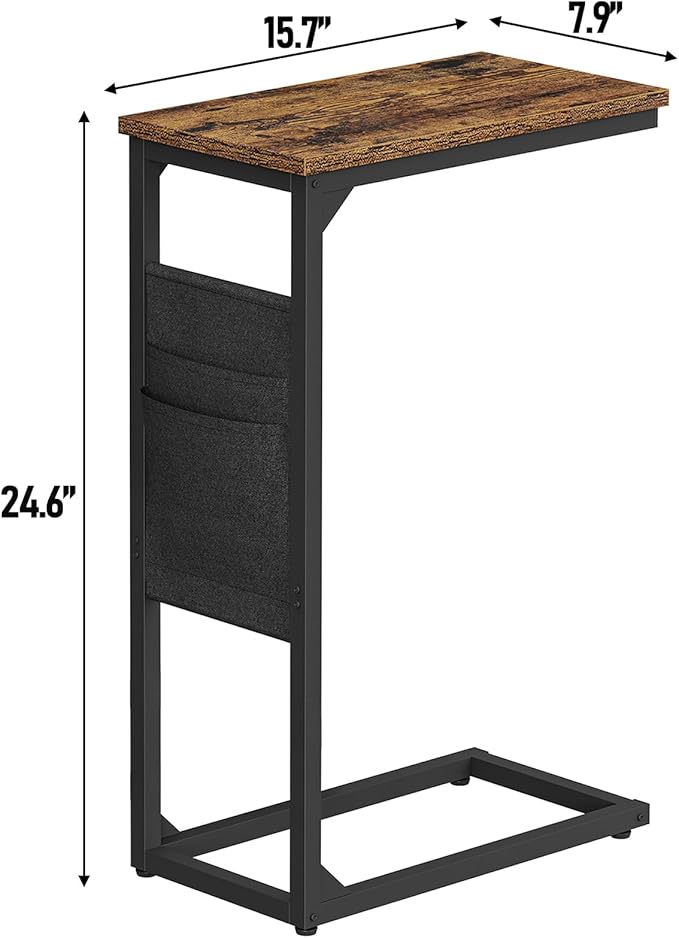 TUTOTAK C Shaped End Table, Side Table for Couch, Sofa Table with Storage Bag, TV Tray for Living Room, Bedroom, Brown TB01BB082