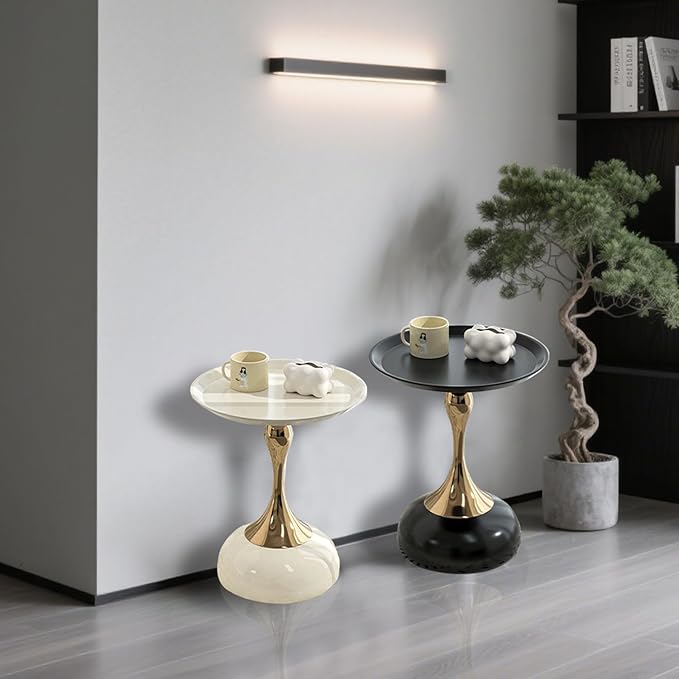 Elegant Modern Side Table - Featuring a Unique Hourglass Design, Ideal for use in Living Rooms, cafes, Dining Rooms, bedrooms, and Outdoors - a Fashionable Decoration (2, Black+Beige)