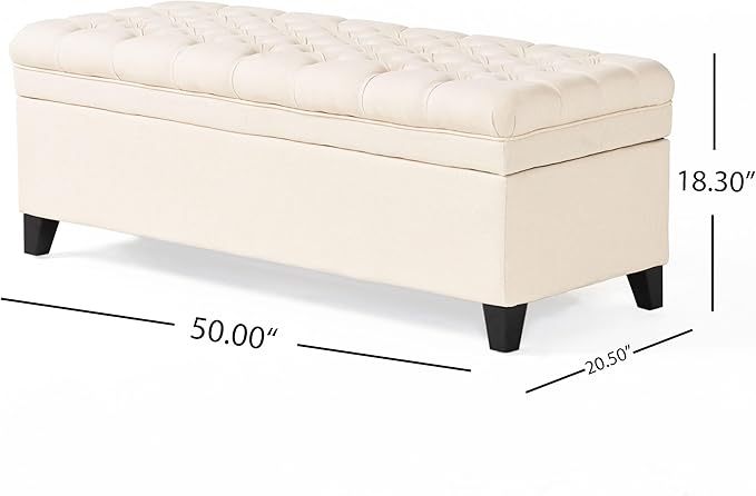 Ball & Cast 50" Upholstered Storage Ottoman with Button-Tufted Diamond Stitching,End Bench w/Uses Pressure Hinges and Legs,Versatile Entryway Footrest Stool for Living Room & Bedroom,Beige