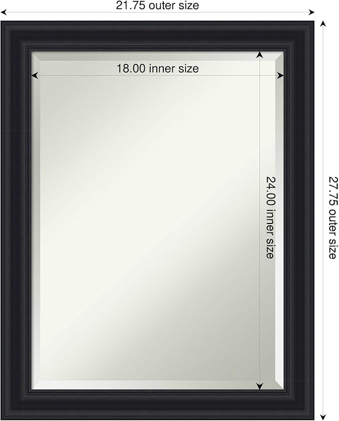Amanti Art Black Bathroom Mirror for Over Sink, 28x22 Dalat Black Rectangle Vanity Mirror, Medium Traditional Frame, Hangs Horizonally and Vertically, Bathroom Wall Decor, Beveled Edge