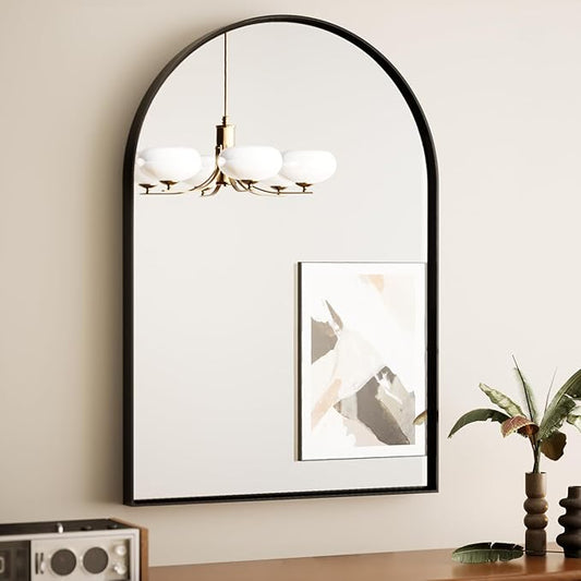 TokeShimi 26x38 Black Arched Mirror Bathroom with Tempered Glass,Aluminum Frame,Arched Wall Mirror for Bathroom,Bedroom,Entryway