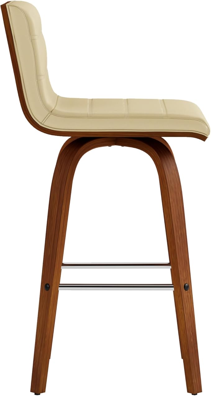 Armen Living Vienna 26" Swivel Counter Stool in Walnut Wood Finish with Cream Faux Leather - Set of 4