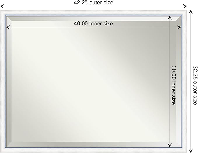 Amanti Art White Bathroom Mirror for Over Sink, 32x42 Morgan White Blue Rectangle Vanity Mirror, X-Large Modern Contemporary Wood Frame, Hangs Horizonally and Vertically, Bathroom Wall Decor, Beveled