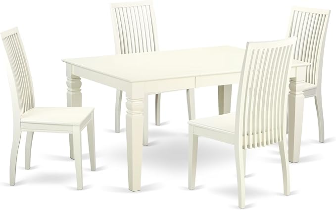 East West Furniture WEIP5-LWH-W 5 Piece Dining Set Includes a Rectangle Dining Table with Butterfly Leaf and 4 Kitchen Chairs, 42x60 Inch, Linen White