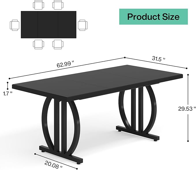 LITTLE TREE Modern Dining Table for 4-6 People, 63" Large Rectangular Kitchen Table with Geometric Legs, Unique Dinner Table Kitchen & Dining Room Furniture