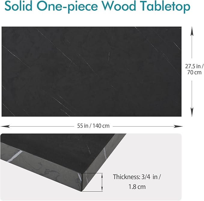 Kaboon Universal Tabletop 55"x27.5", Solid One-Piece Melamine Table Top, Double Desk L-Desk DIY, Home and Office Countertop, Cloud Atlas/Black Marble
