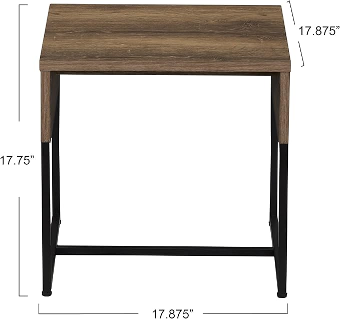Household Essentials Wrap Square Side End Table Ashwood Rustic Wood Grain and Black Metal