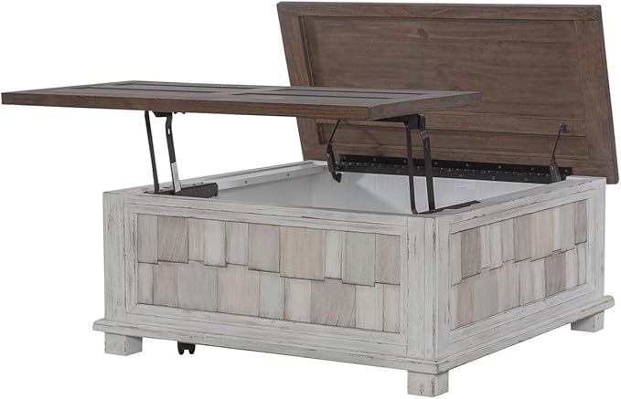 Liberty Furniture River Place Living Room Lift Top Storage Cocktail Table - Riverstone White & Tobacco