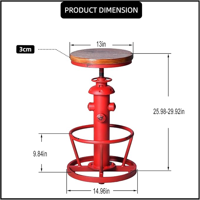 Industrial Bar Stools Vintage Swivel Bar Chairs 24.8-30.7inch Height Adjustable Farmhouse Kitchen Counter Island Stool Fire Hydrant Design Pub Stool