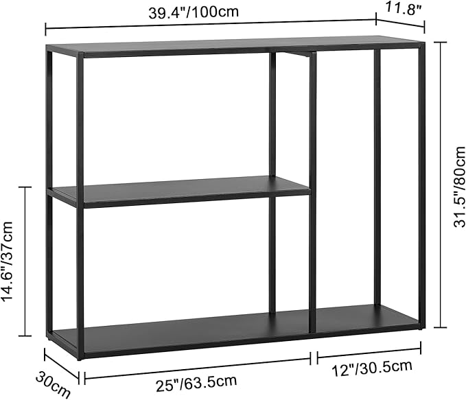 HDANI Console Table, Narrow Entryway Table, 3 Tier Metal Hallway Table, 11.8''Dx39.4''Wx31.5''H(Black)
