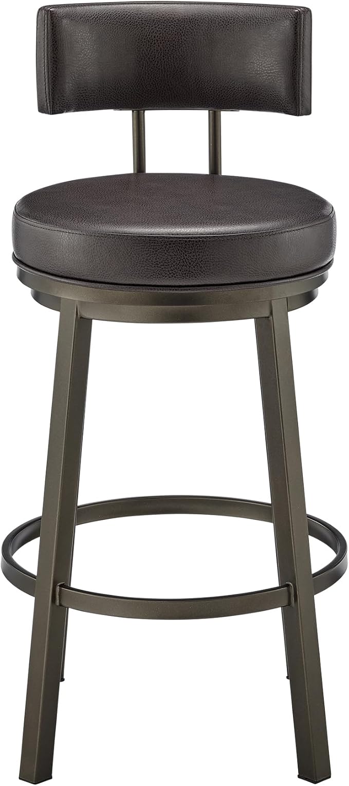 Armen Living Dalza Swivel Counter or Bar Stool in Mocha Finish with Brown Faux Leather
