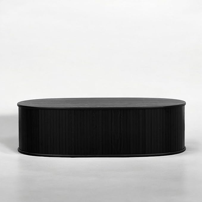 NTC Stream Coffee Table, Modern Oval Wooden Center Table with Vertical Groove Design, Stylish Living Room Decor, Contemporary Minimalist Style for Home and Office, Easy Assembly - Burnt Black
