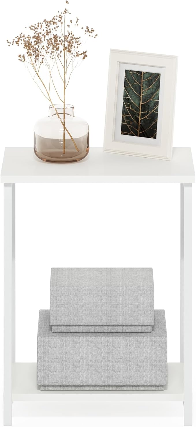 Furinno Simplistic Industrial Metal Frame End Table, 1-Pack, White/White