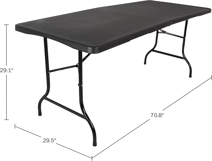 Everyday Home Folding Table - Lightweight Portable Folding Desk - 6-Foot-Long Plastic Table for Camping, Playing Cards, Parties, and Dining (Black)