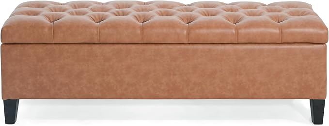 Christopher Knight Home Ottilie PU Leather Storage Ottoman Bench, Wooden Rectangular Ottoman with Storage, Bedroom End of Bed Foot Stool, Entryway Ottoman Footrest, Living Room Extra Seat, Brown
