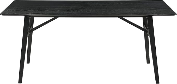 Armen Living Channell Mid Century Modern 7 Piece Black Wood Dining Table Set with Charcoal Fabric