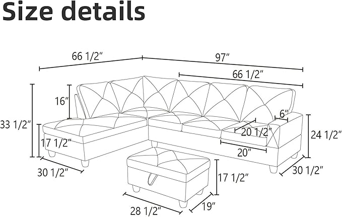 Leather Sectional Couch, Modern L Shaped Couches for Living Room, Comfy 4 Seat Modular Sectional Sofa with Ottoman Storage for Bedroom Apartment, Orange