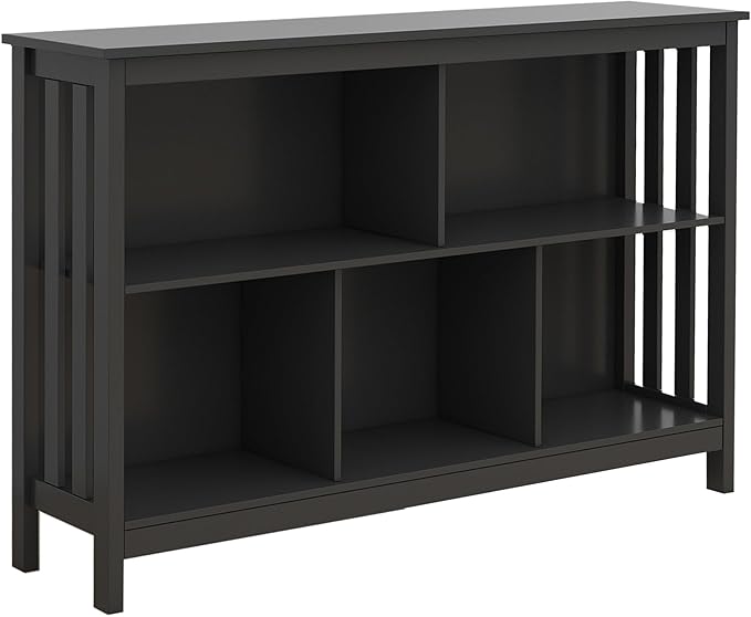 TaoHFE Short Bookshelf with 2-Layer 5 Cube Shelf,Wooden Bookcase Modern Minimalist Style, Horizontal Bookshelf for Living Room, Classroom, Bedroom, Book Shelf with Storage Cube Bookcase, Black