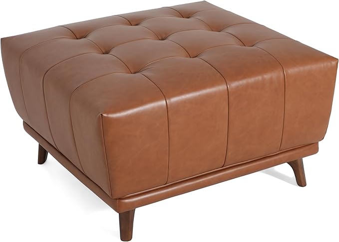 Christopher Knight Home Kinsley Square Ottoman Footstool, Ottoman Chair with Large Seat, Faux Leather Upholstery Coffee Table, Modern Side Table for Living Room Bedroom Home Decor, Brown