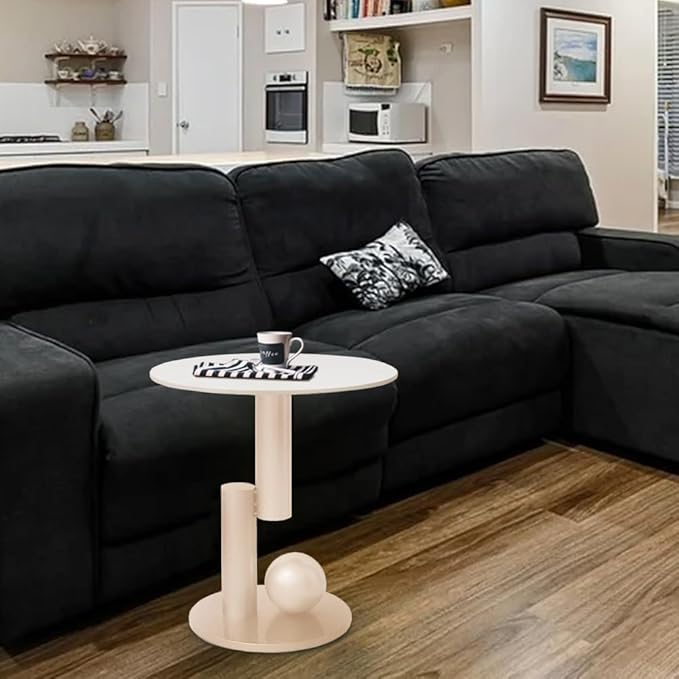 Marble Top Metal White End Table - Modern Sofa Side End Table Coffee Round Side Desk for Couch Living Room Bedroom