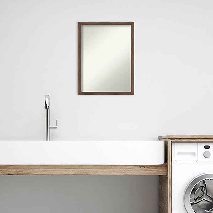 Amanti Art Brown Bathroom Mirror for Over Sink, 26x20 Florence Light Brown Rectangle Vanity Mirror, Medium Casual Frame, Hangs Horizonally and Vertically, Bathroom Wall Decor, Non-Beveled Edge