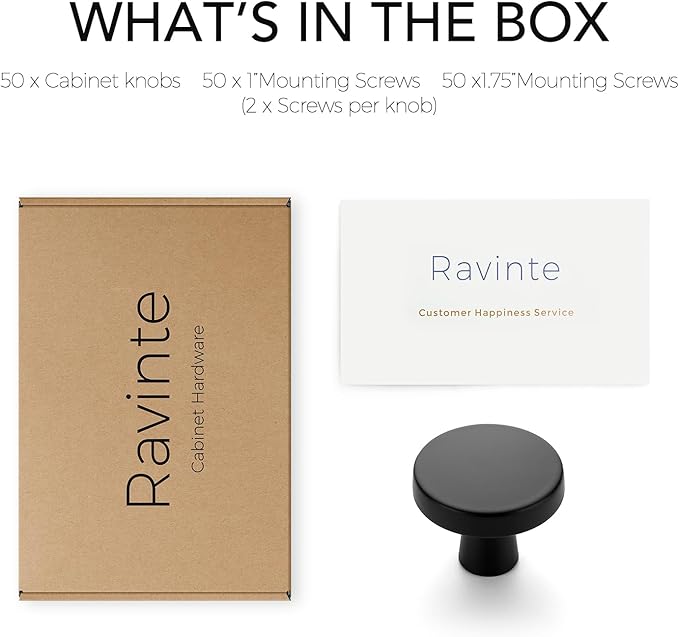 Ravinte 50 Pack 1-1/4 Inch Kitchen Cabinet Knobs Solid Round Dresser Drawer Knobs Matte Black Dresser Knobs Simple Cabinet Hardware for Cupboard Drawer Pulls