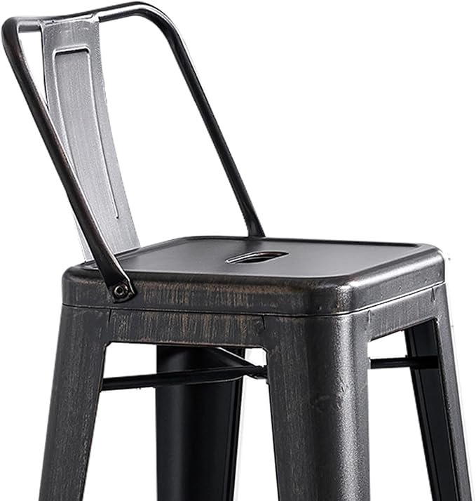 AC Pacific Modern 30” Metal Barstool Set of 2 – Country Rustic Style with Low Back, Lightweight & Sturdy Build, Easy Assembly, Distressed Black