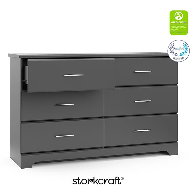 Storkcraft Brookside 6-Drawer Dresser (Gray) – GREENGUARD Gold Certified, Nursery & Kids Storage, Nursery Essentials, Kids Room Storage, Durable Bedroom Dresser