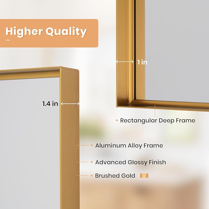 Melodieux Wall Vanity Bathroom Mirror for Over Sink, 30"x40" Rounded Rectangle Metal Deep Frame Wall Mounted Mirror Wall Decor for Living Room Hallway, Gold