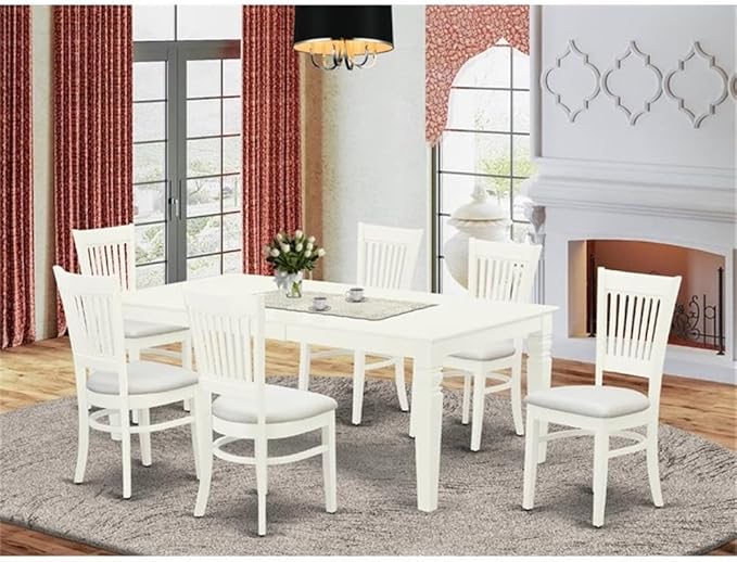 East West Furniture LGVA7-LWH-C 7 Piece Kitchen Table & Chairs Set Consist of a Rectangle Wooden Table with Butterfly Leaf and 6 Linen Fabric Dining Chairs, 42x84 Inch, Linen White