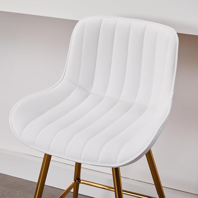 Sidanli Gold Barstools Set of 2, White Bar Stools with Gold Legs, Velvet Stools for Kitchen Island, 24inch Luxury Barstools with Adjustable Footrests