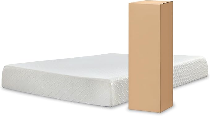 Signature Design by Ashley Twin Size Chime 10 Inch Medium Firm Memory Foam Mattress with Green Tea & Charcoal Gel for Pressure Relief, Fiberglass Free, Mattress In A Box
