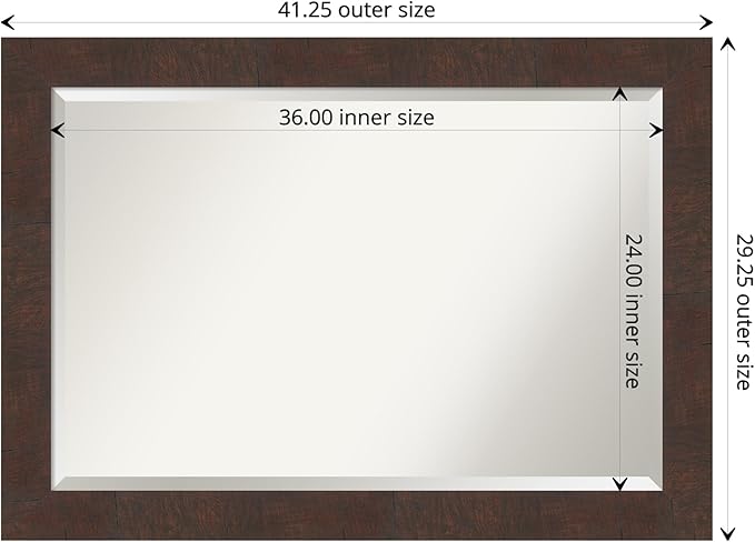 Amanti Art Brown Bathroom Mirror for Over Sink, 29x41 Wildwood Brown Rectangle Vanity Mirror, Large Rustic Farmhouse Frame, Hangs Horizonally and Vertically, Bathroom Wall Decor, Beveled Edge