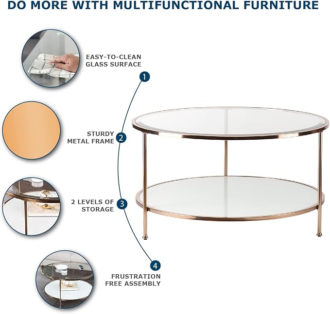 SEI Furniture Risa Cocktail Table, Gold, 34 in x 34 in x 18 in