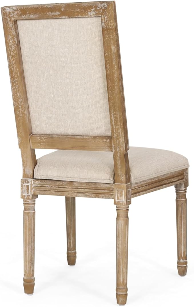 Merax Upholstered Solid Wood Dining Chairs Set of 2, French Country Style Accent Side Seating Furniture for Kitchen, Living Room, Cushioned Back, Beige