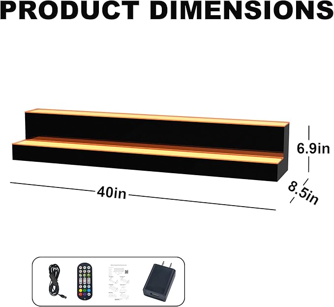 MESAlLUP Acrylic 40 Inch 2 Tier High Light LED Liquor Bottle Display Shelf with Remote Control, Mulit Color Lighting for Home Mini Bar, Restaurants & Party Use(Without Power Bank)
