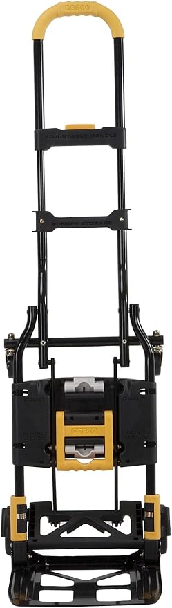 COSCO 12225YGB1E 2-in-1 Folding Hand Truck, 300 lb. Capacity, Multi-Position with Extendable Handle, Black/Yellow