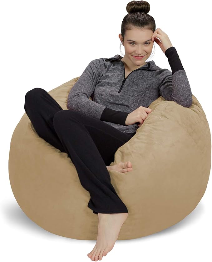 Sofa Sack Bean Bag Chair - Plush, Ultra Soft - Memory Foam Bean Bag Chair with Microsuede Cover - Stuffed Foam Filled Furniture and Accessories for Dorm Room 3 Feet - Camel