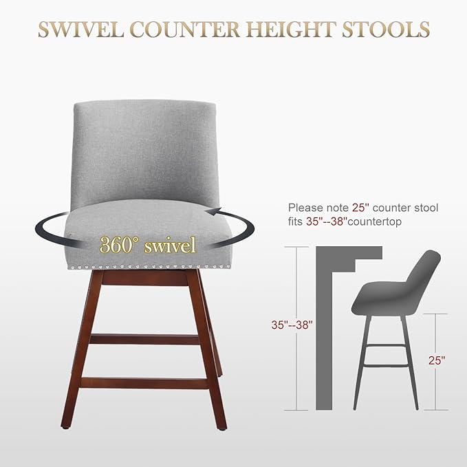 Counter Height Barstools Set of 4,360° Swivel Bar Stools with Back,26 inch Modern Counter barstools,Upholstered Bar Tall Stools for Kitchen Counter,Kitchen Island,Bar, Home (Light Gray, SET OF 4)