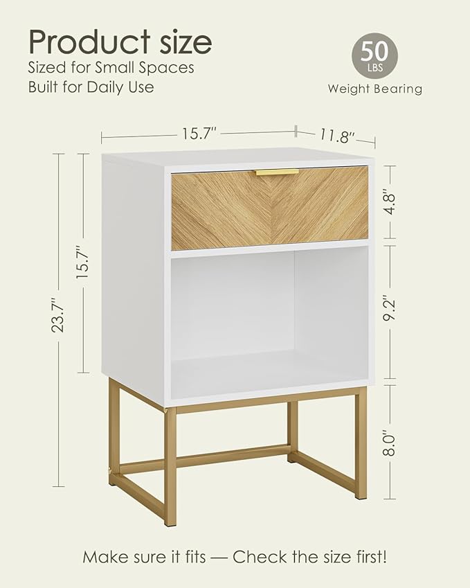 Nightstand, Boho Night Stand Wood Farmhouse Bedside Table with Storage, End Side Table for Bedroom,Living Room,White