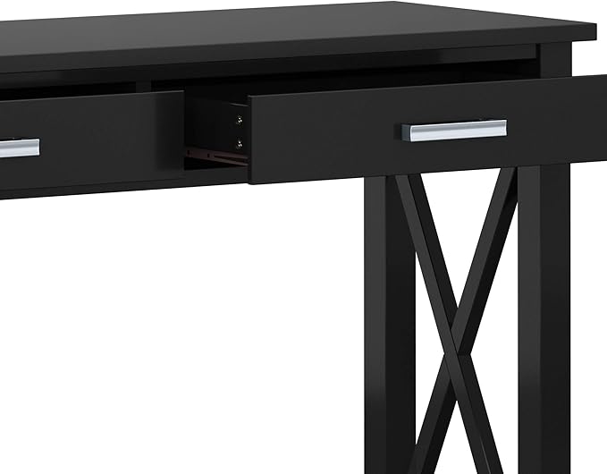 SIMPLIHOME Kitchener Console Table - 47 Inch Wide Solid Wood Sofa Table in Black, Contemporary Storage Table for Entryway or Living Room with 2 Drawers, Bottom Shelf, and X-Design Side Panels