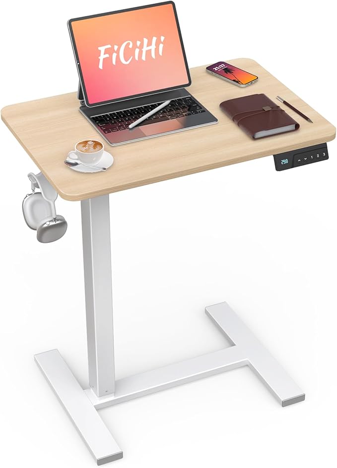 Mobile Standing Desk with Wheels - Electric Height Adjustable Small Movable Laptop Desk, Portable Rolling Computer Sit Stand Side Table for Home Office, Sofa&Bedside Use(27.6",Natural)