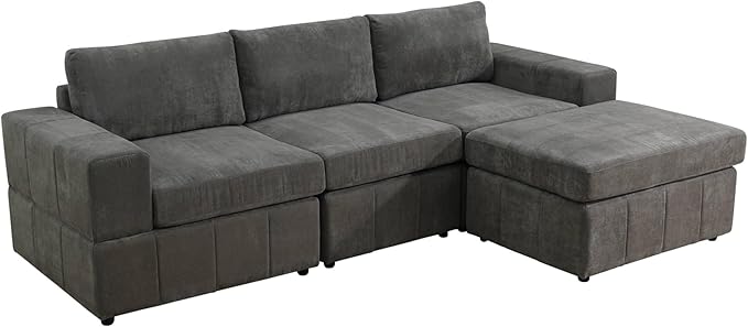 Sectional Couches for Living Room, 102″ Modular Sectional Sofa with Ottoman, Modern Small L Shaped Couch with Chaise for Bedroom, Brown