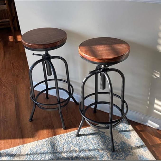 Set of 2-Industrial Bar Stool-Retro 26-32.3inch Swivel Stools-Extra Tall Kitchen Chair-Bar Counter Height Adjustable-Fully Welded (Black 2PCS)